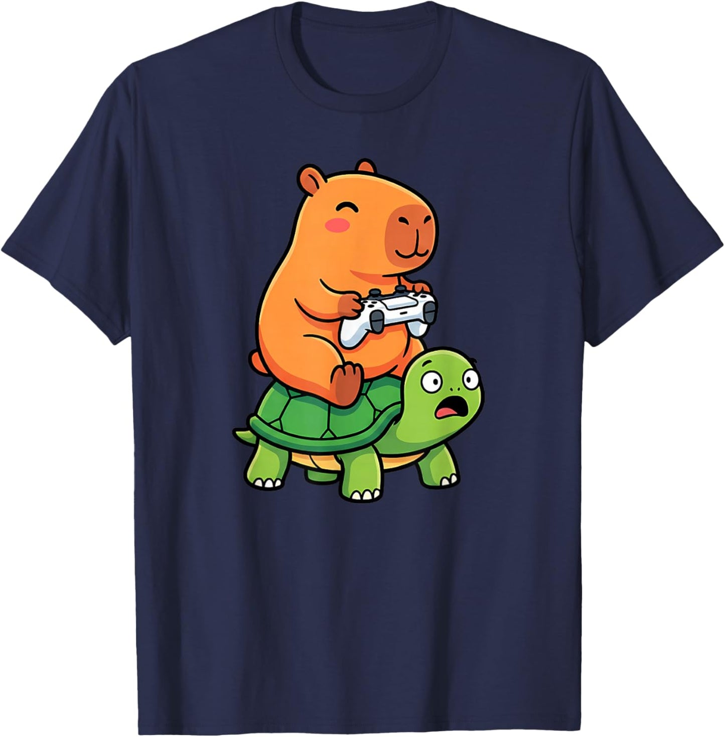 Cute Capybara Gamer Anime Turtle Funny Kids Graphic Kawaii T-Shirt - T-Shirt | Navy