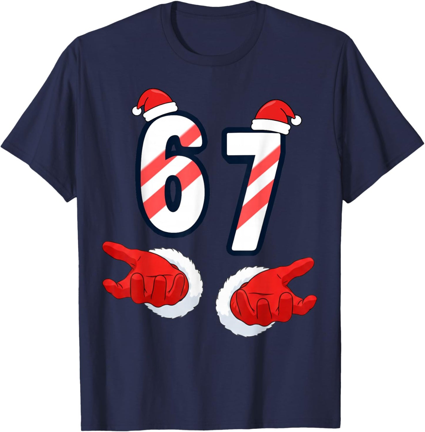 6 7 Meme Christmas Santa Hands 67 Holiday Six Seven T-Shirt - T-Shirt | Navy