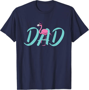 Happy Father's Day Pink Flamingo Dad Bird Lover Papa T-Shirt - T-Shirt | Navy