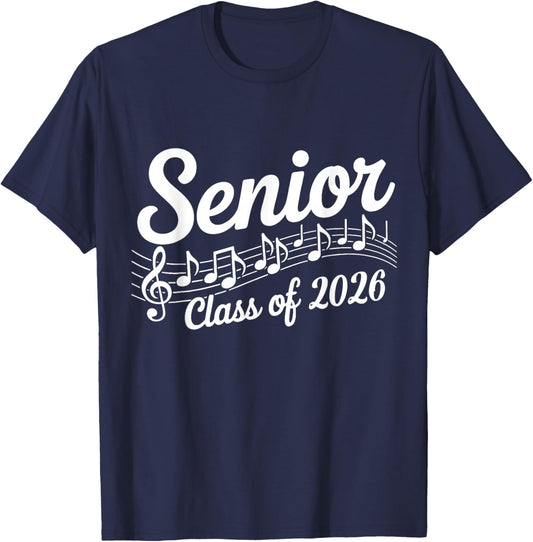 2026 Senior Choir Band Orchestra Class of 2026 Music Notes T-Shirt - T-Shirt | Navy