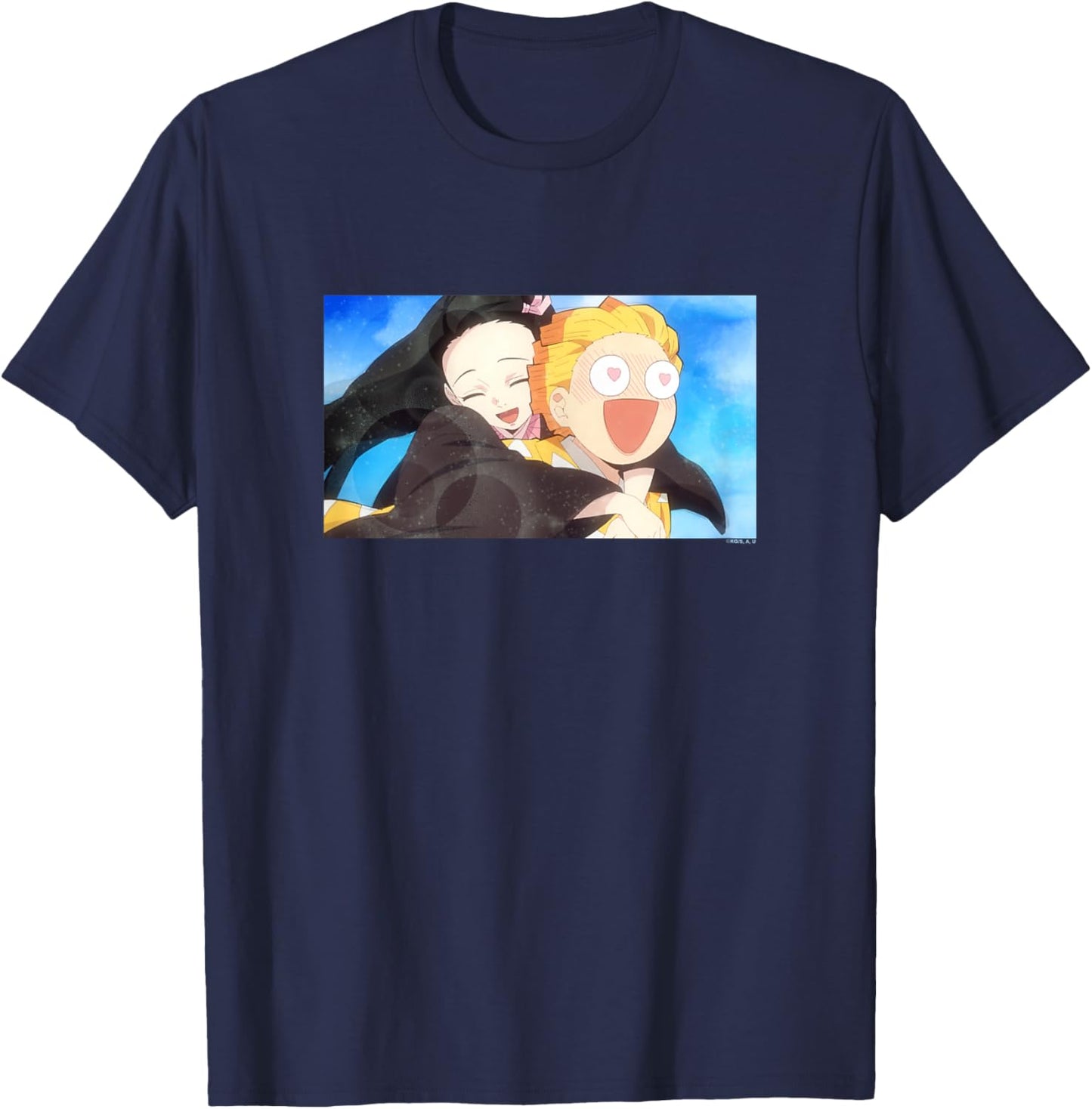 Demon Slayer: Kimetsu no Yaiba Nezuko and Zenitsu Anime Love T-Shirt - T-Shirt | Navy