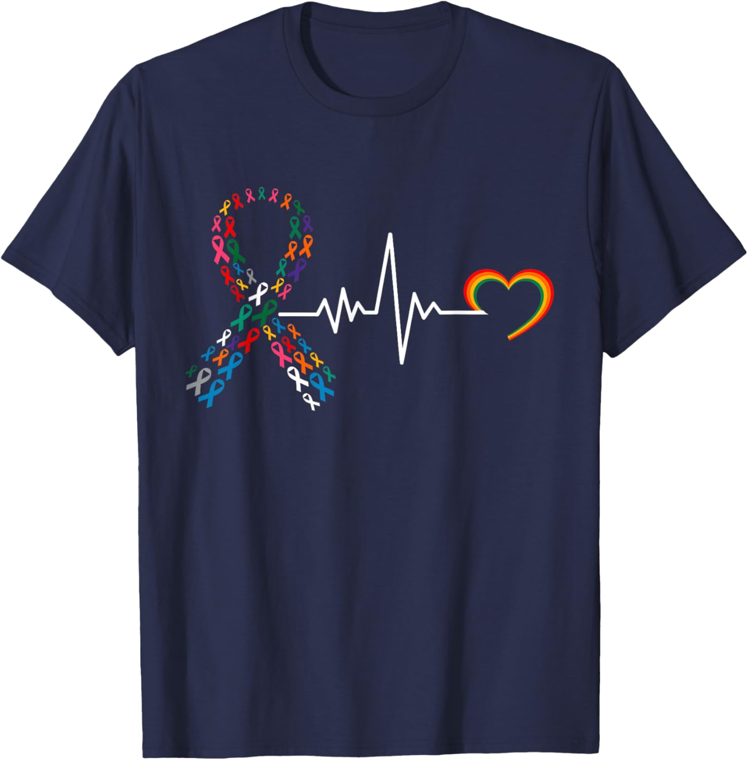 All Cancer Matters Awareness Day Pulse Heartbeat Family T-Shirt - T-Shirt | Navy