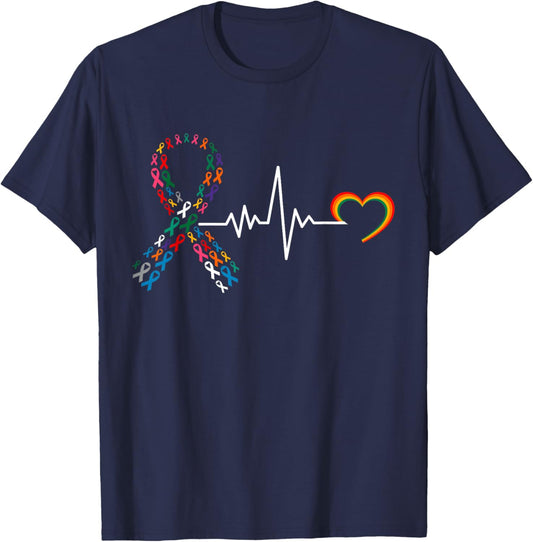 All Cancer Matters Awareness Day Pulse Heartbeat Family T-Shirt - T-Shirt | Navy