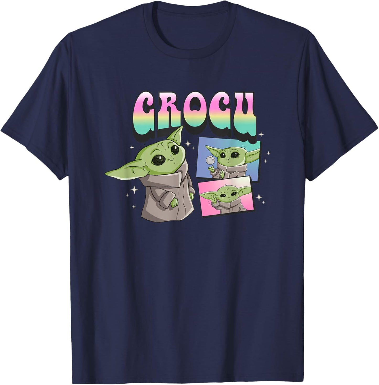 Star Wars The Mandalorian Grogu Retro Pastel Panel T-Shirt - T-Shirt | Navy