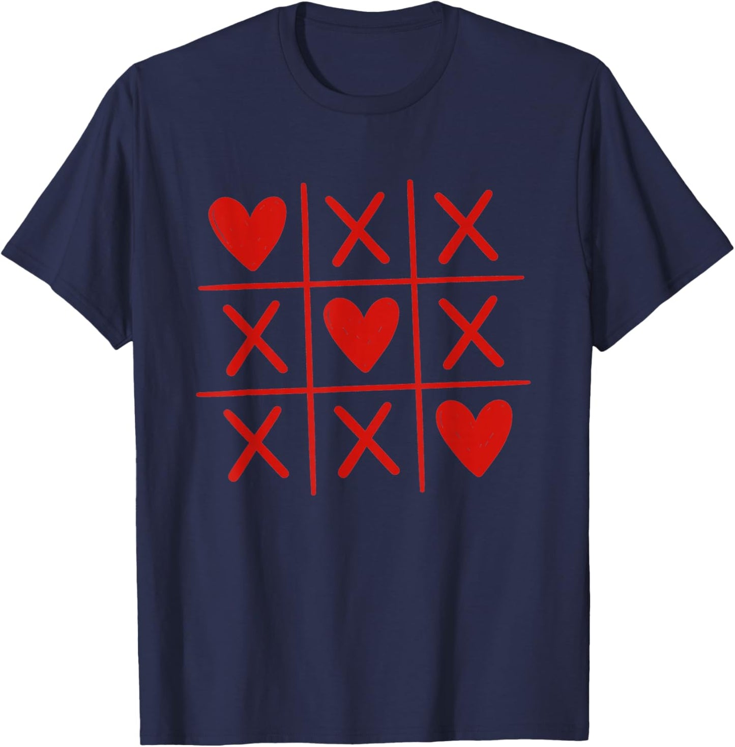 Valentines Hearts Tic Tac Toe Graphic T-Shirt - T-Shirt | Navy