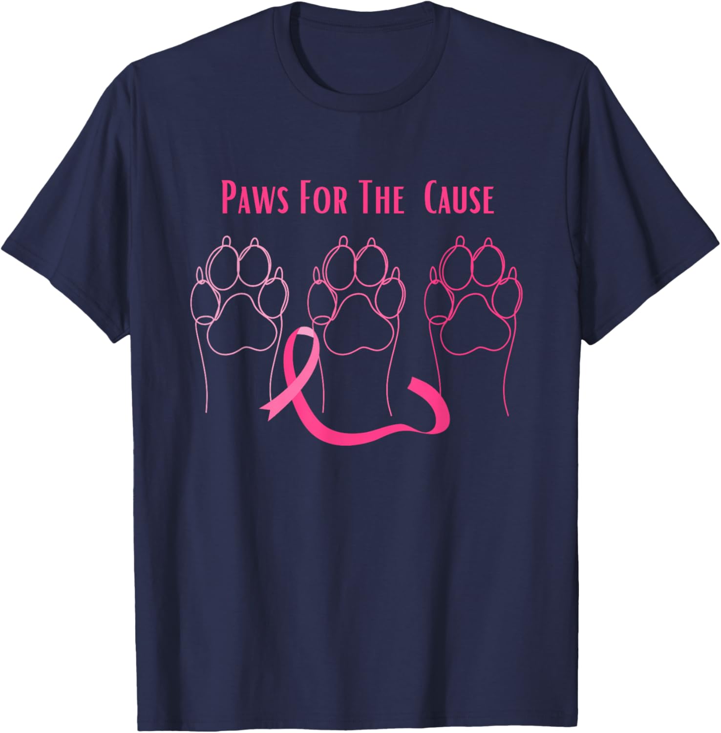 Paws for The Cause Dog Breast Cancer Awareness T-Shirt - T-Shirt | Navy