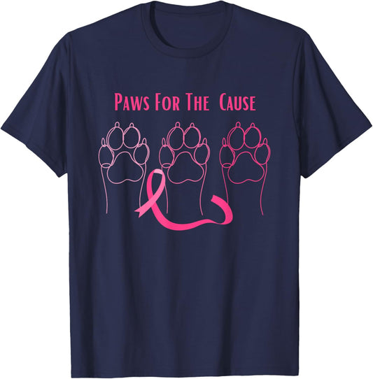 Paws for The Cause Dog Breast Cancer Awareness T-Shirt - T-Shirt | Navy