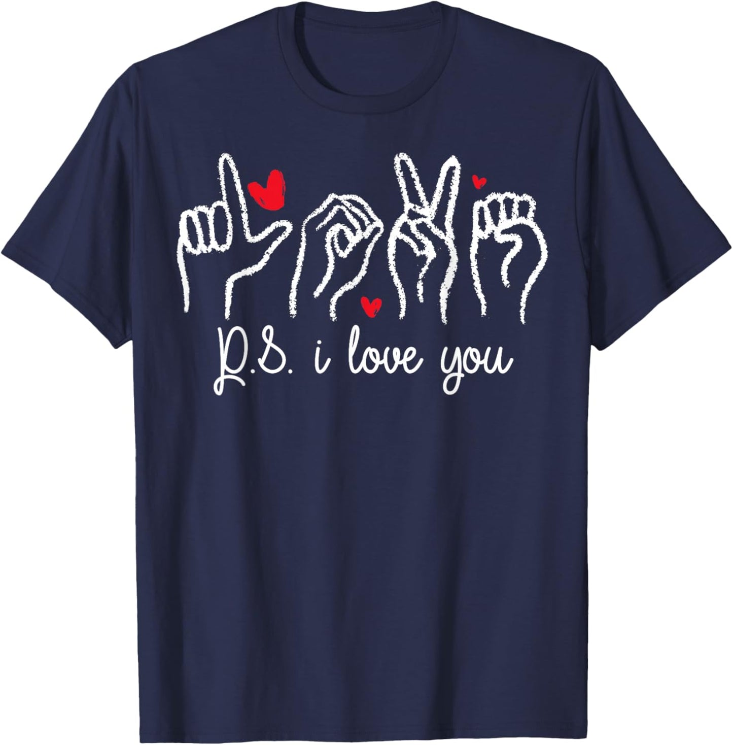 PS I Love You Day Valentine's Day Purple ASL Love Hand Sign T-Shirt - T-Shirt | Navy