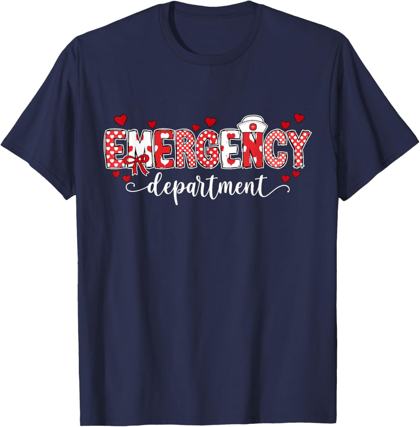 Emergency Department Nurse Valentine's ER ED Tech Nursing T-Shirt - T-Shirt | Navy