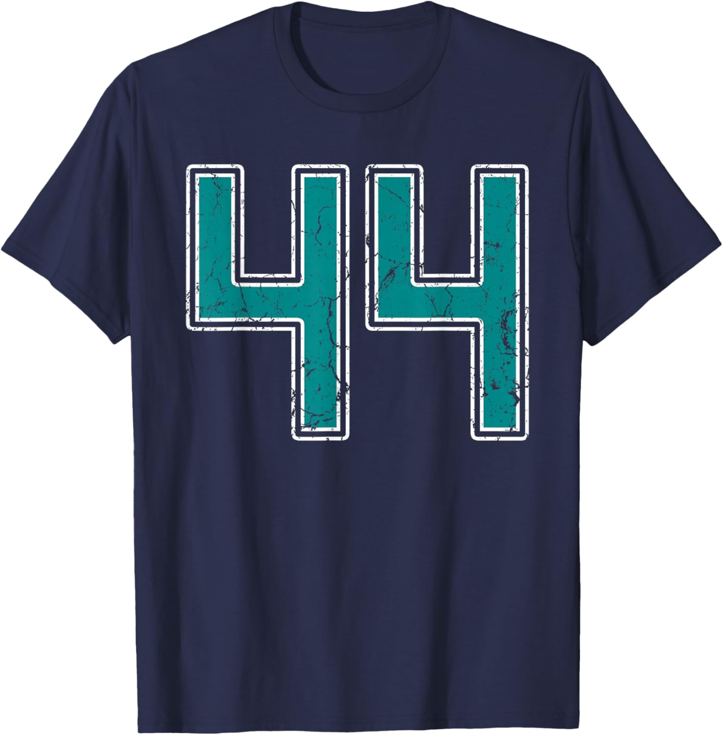 Teal and White Number 44 Jersey Player Uniform #44 Fan T-Shirt - T-Shirt | Navy