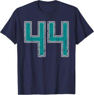 Teal and White Number 44 Jersey Player Uniform #44 Fan T-Shirt - T-Shirt | Navy