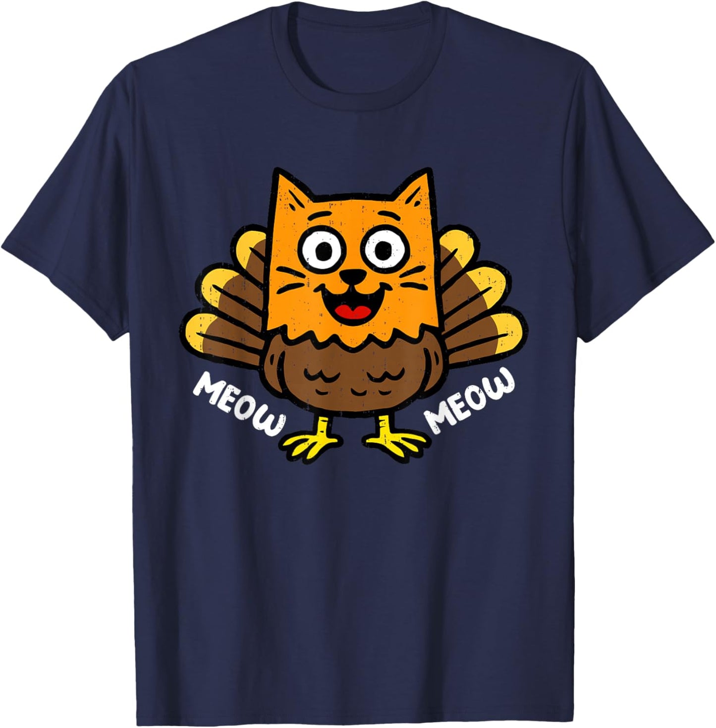 Funny Cat Turkey Meow Fall Autumn Thanksgiving Costume Humor T-Shirt - T-Shirt | Navy