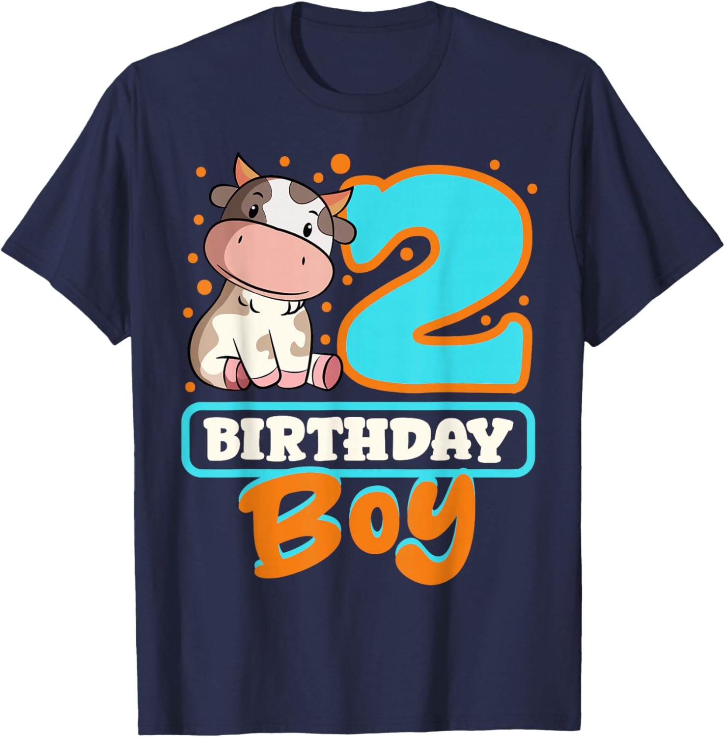 Cow 2th Birthday Boy Party Moo Barn Animal Farmyard Vet T-Shirt - T-Shirt | Navy