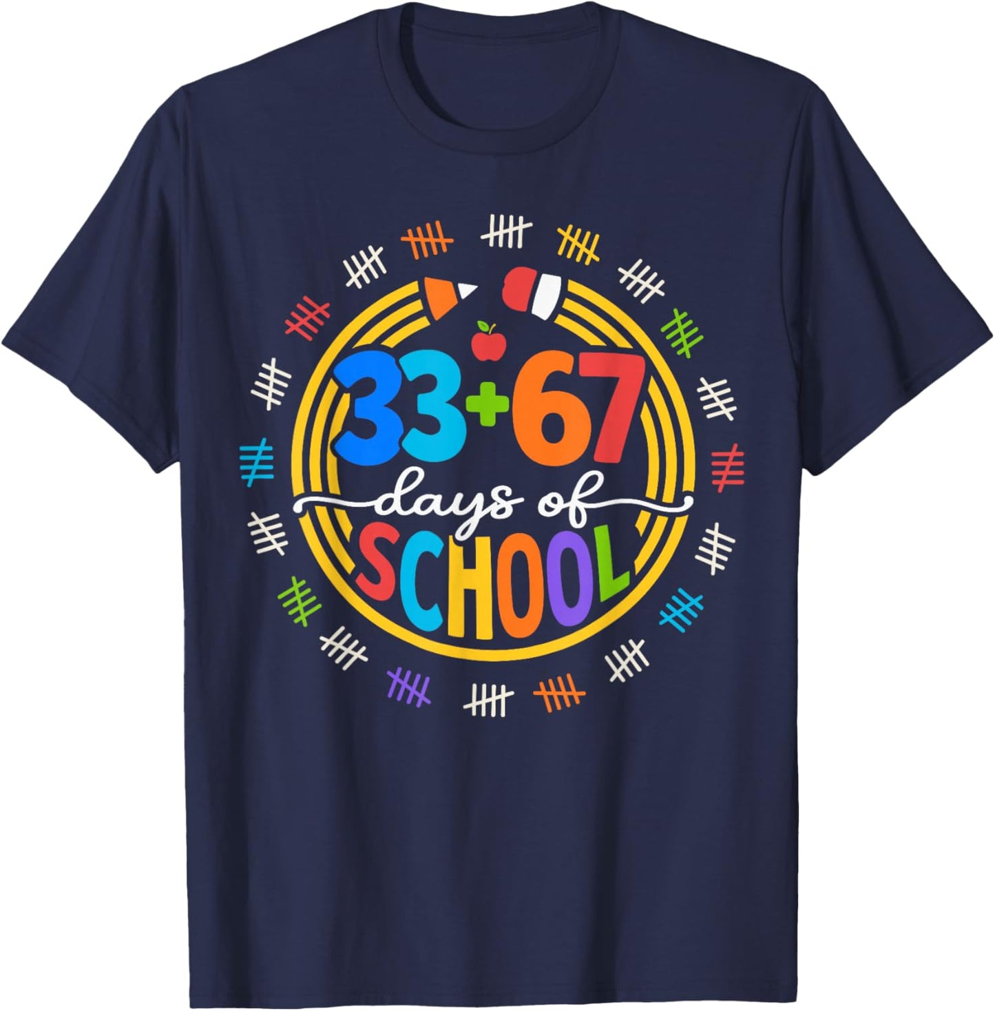 I Survived 67 33 Days of School for Teacher Kids 100th Days T-Shirt - T-Shirt | Navy