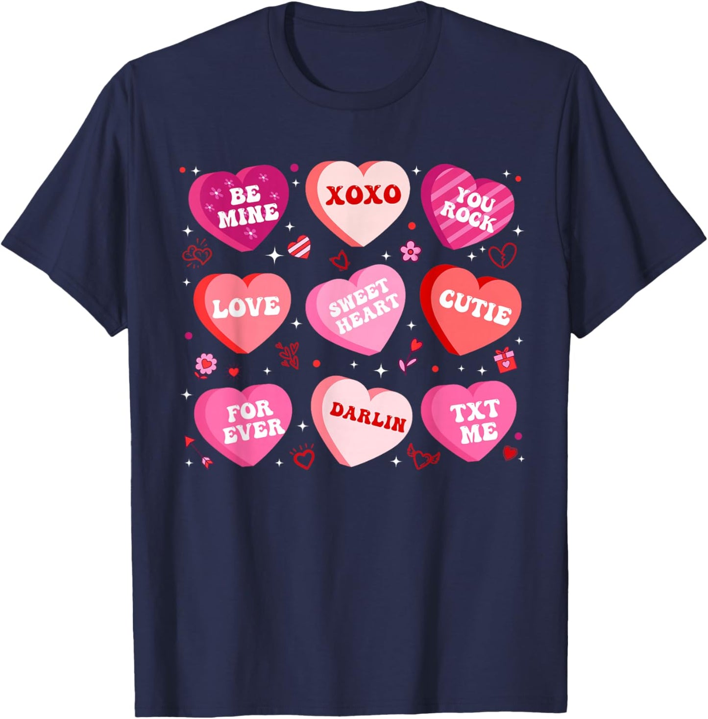 Sweet Heart Love Be Mine XOXO Valentines Day Women Candy T-Shirt - T-Shirt | Navy