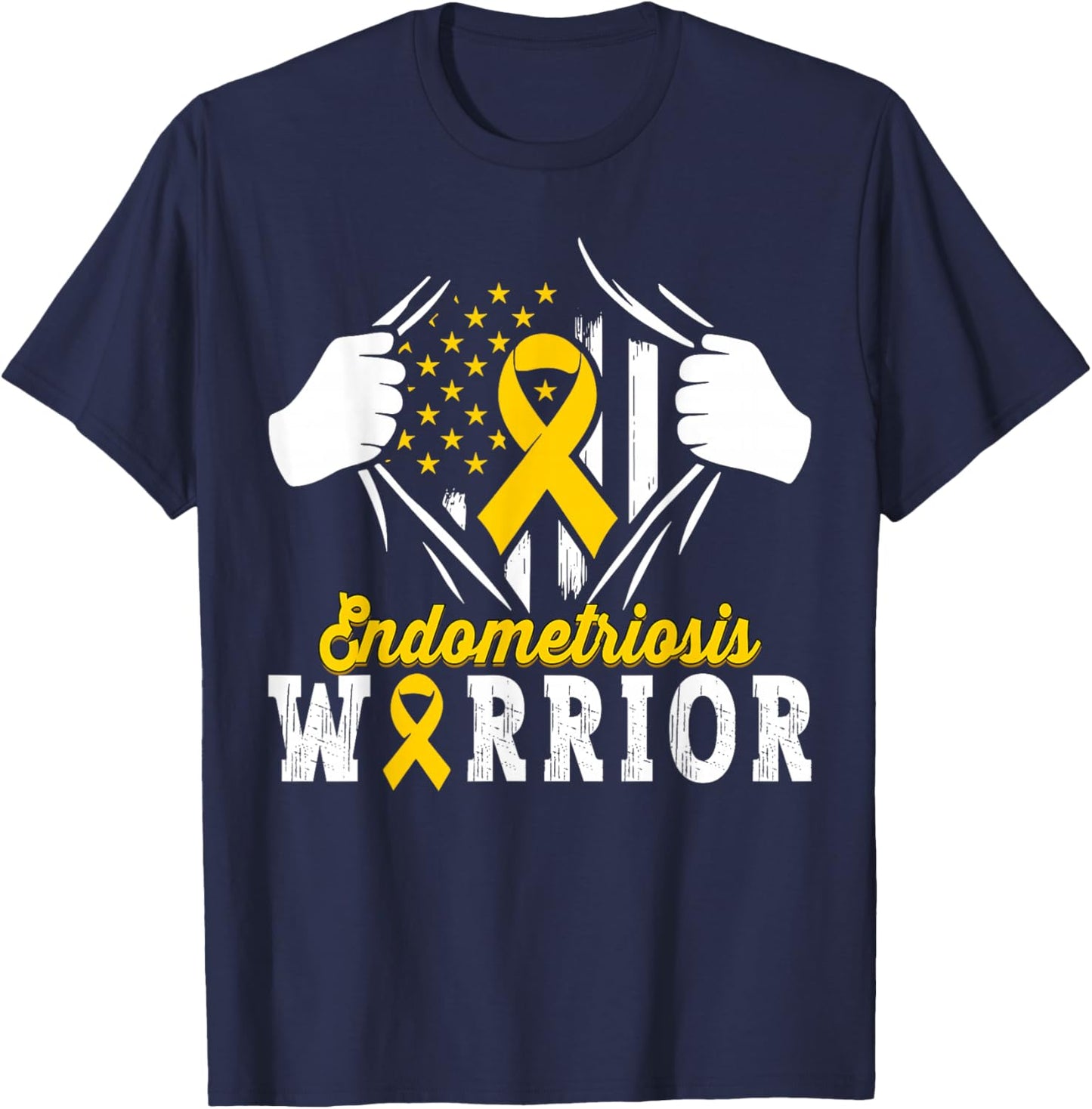 Endometriosis Warrior Endo Awareness Month Yellow Ribbon T-Shirt - T-Shirt | Navy