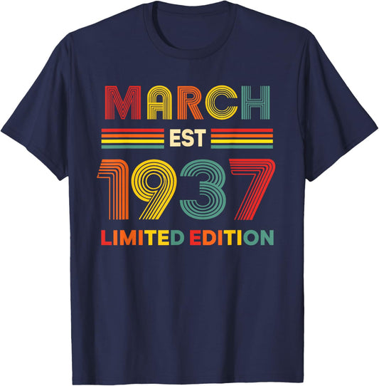 March Est 1937 Birthday Limited Edition 89-Year-Old 89th T-Shirt - T-Shirt | Navy