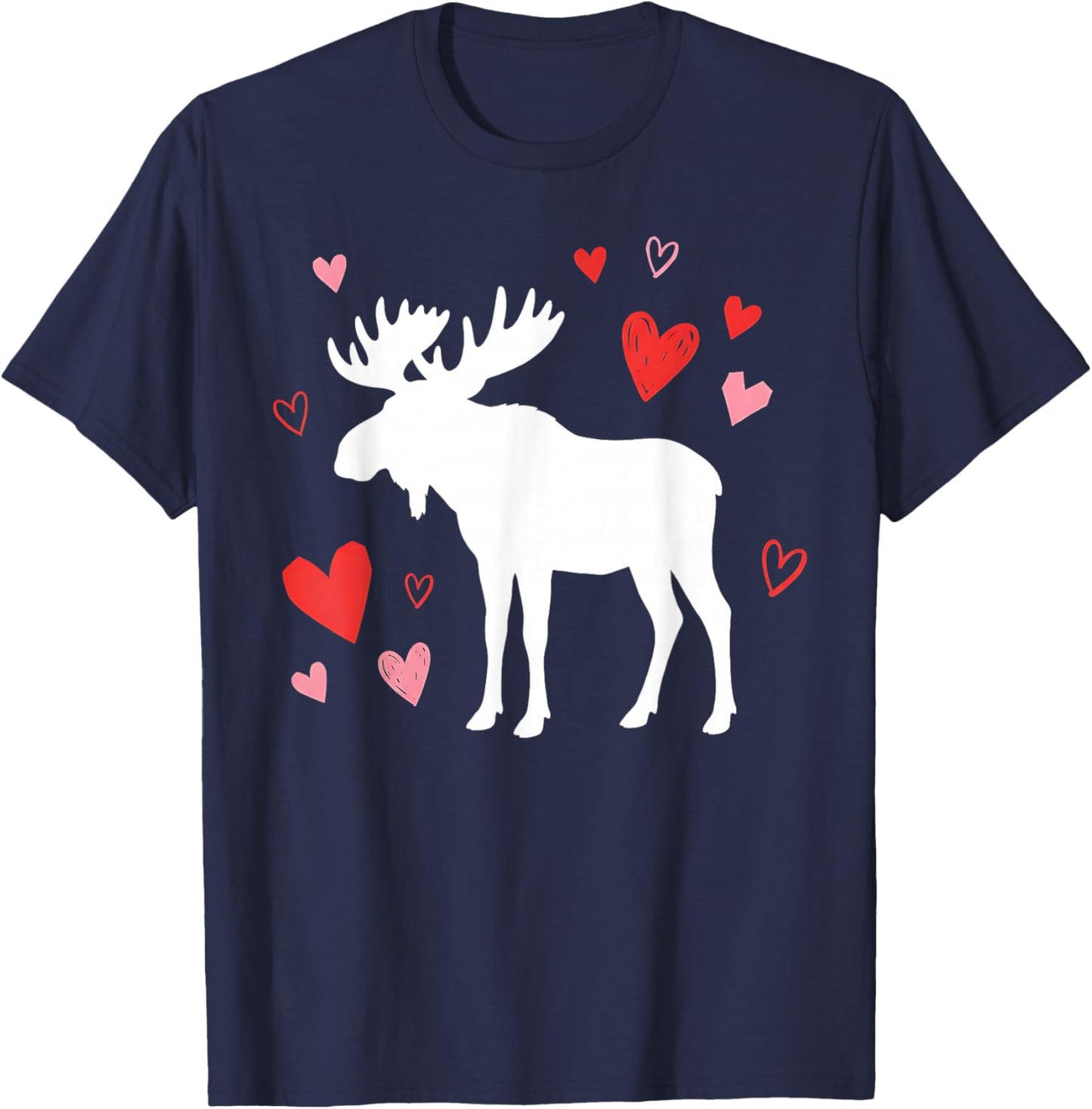 Moose Silhouette Heart Valentine's Day Cute Forest Art T-Shirt - T-Shirt | Navy