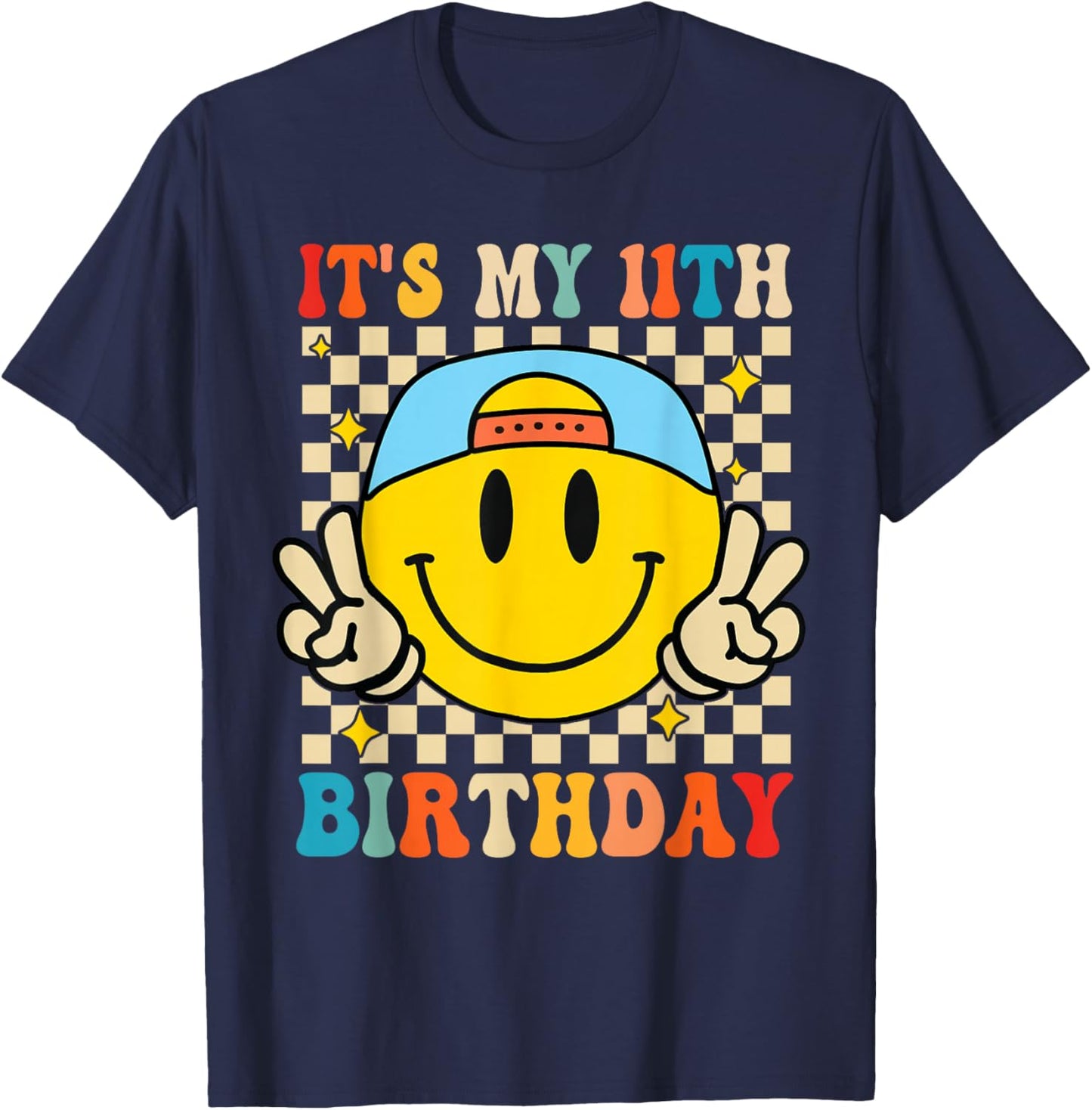 Its My 11th Birthday Smile face 11 Years Old Boys Girls T-Shirt - T-Shirt | Navy