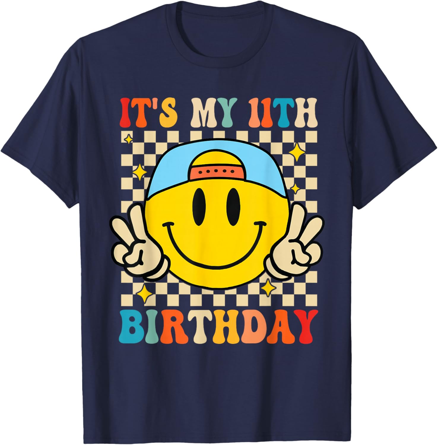 Its My 11th Birthday Smile face 11 Years Old Boys Girls T-Shirt - T-Shirt | Navy