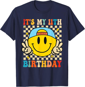 Its My 11th Birthday Smile face 11 Years Old Boys Girls T-Shirt - T-Shirt | Navy