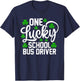 One Lucky School Bus Driver Funny St Patrick's Day Shamrocks T-Shirt - T-Shirt | Navy