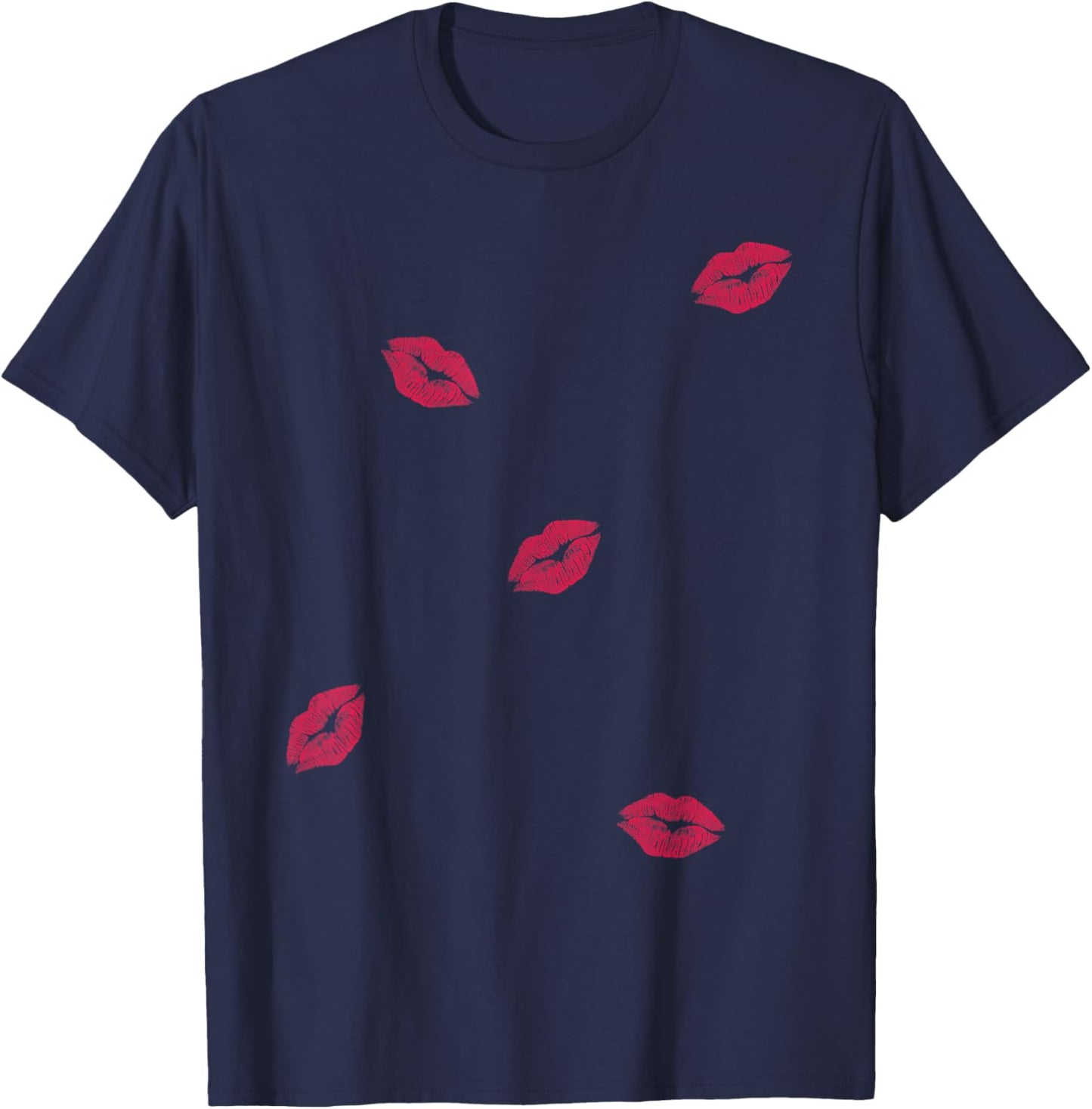 Lipstick Kiss Print Pattern Cute Valentine Pop Art Style T-Shirt - T-Shirt | Navy