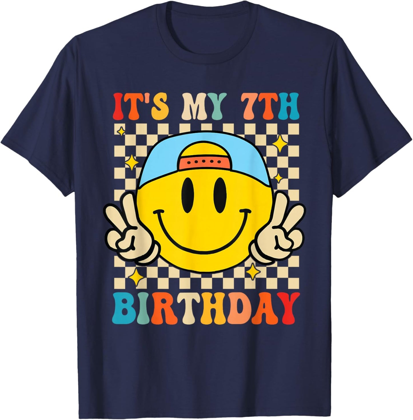 Its My 7th Birthday Smile face 7 Years Old Boys Girls T-Shirt - T-Shirt | Navy