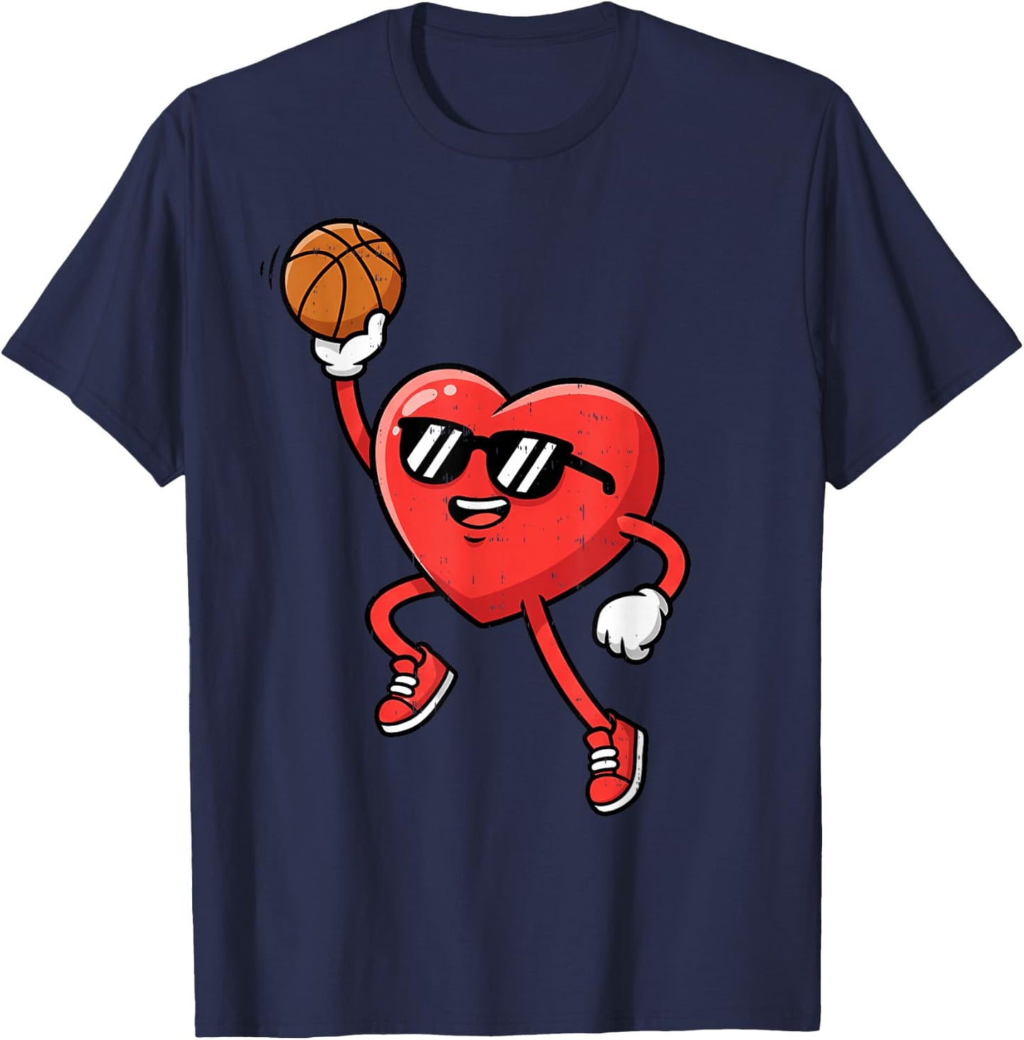 Heart Play Basketball Valentines Day for Teen Boys Girls Kid T-Shirt - T-Shirt | Navy