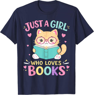 Just A Girl Who Loves Books, Reading, Read, Book, Bookworm T-Shirt - T-Shirt | Navy