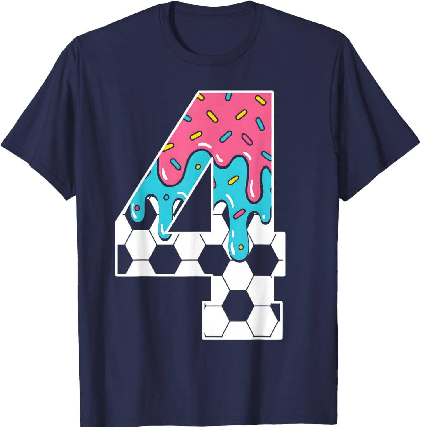 Soccer 4 Year Old Ice Cream Drip Youth 4th Birthday Boy 4 T-Shirt - T-Shirt | Navy