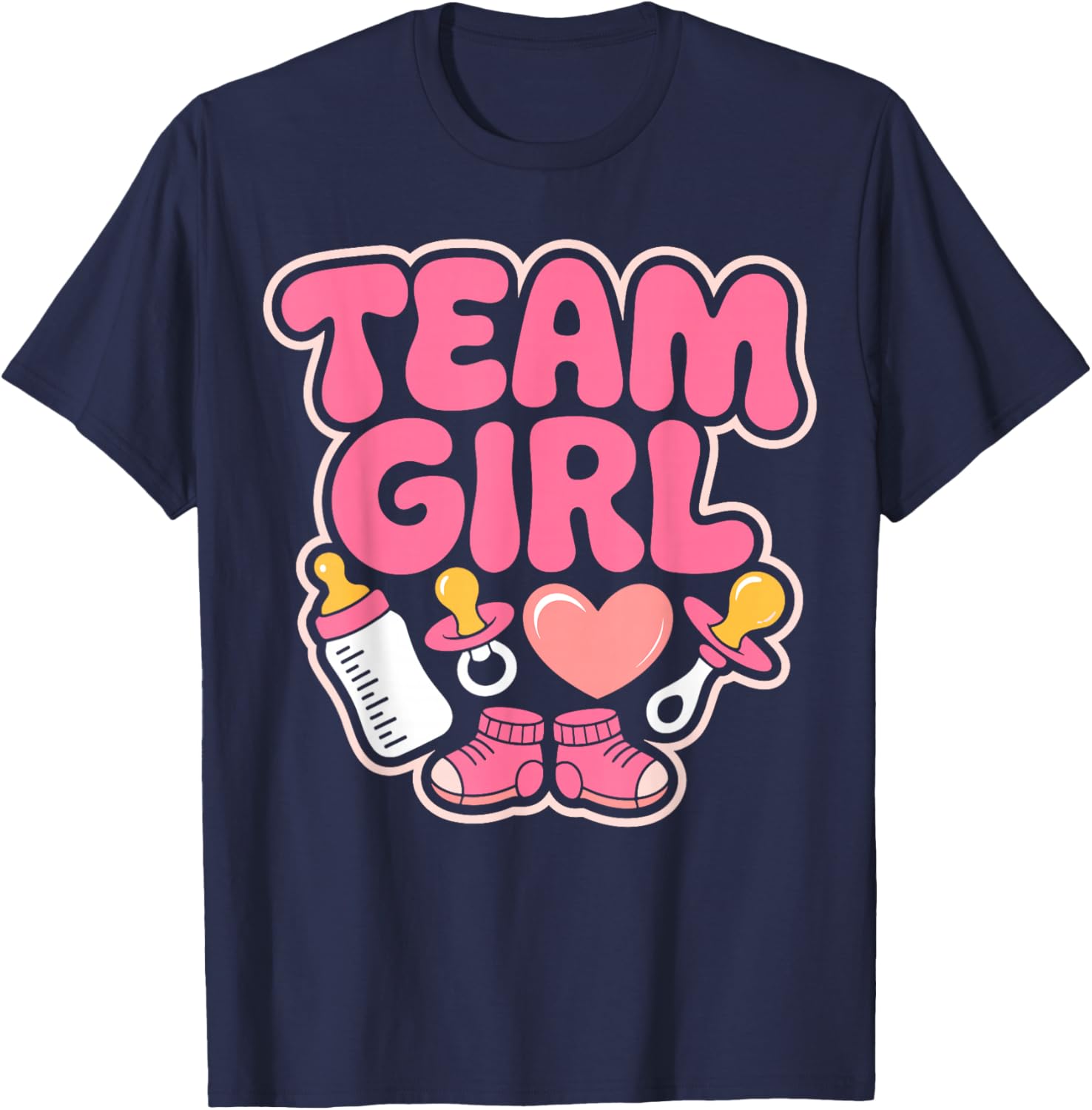 Gender Reveal Party Team Girl Announcement T-Shirt - T-Shirt | Navy