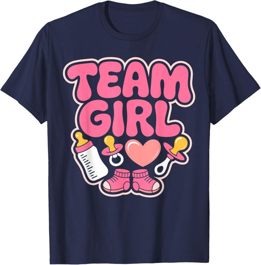 Gender Reveal Party Team Girl Announcement T-Shirt - T-Shirt | Navy