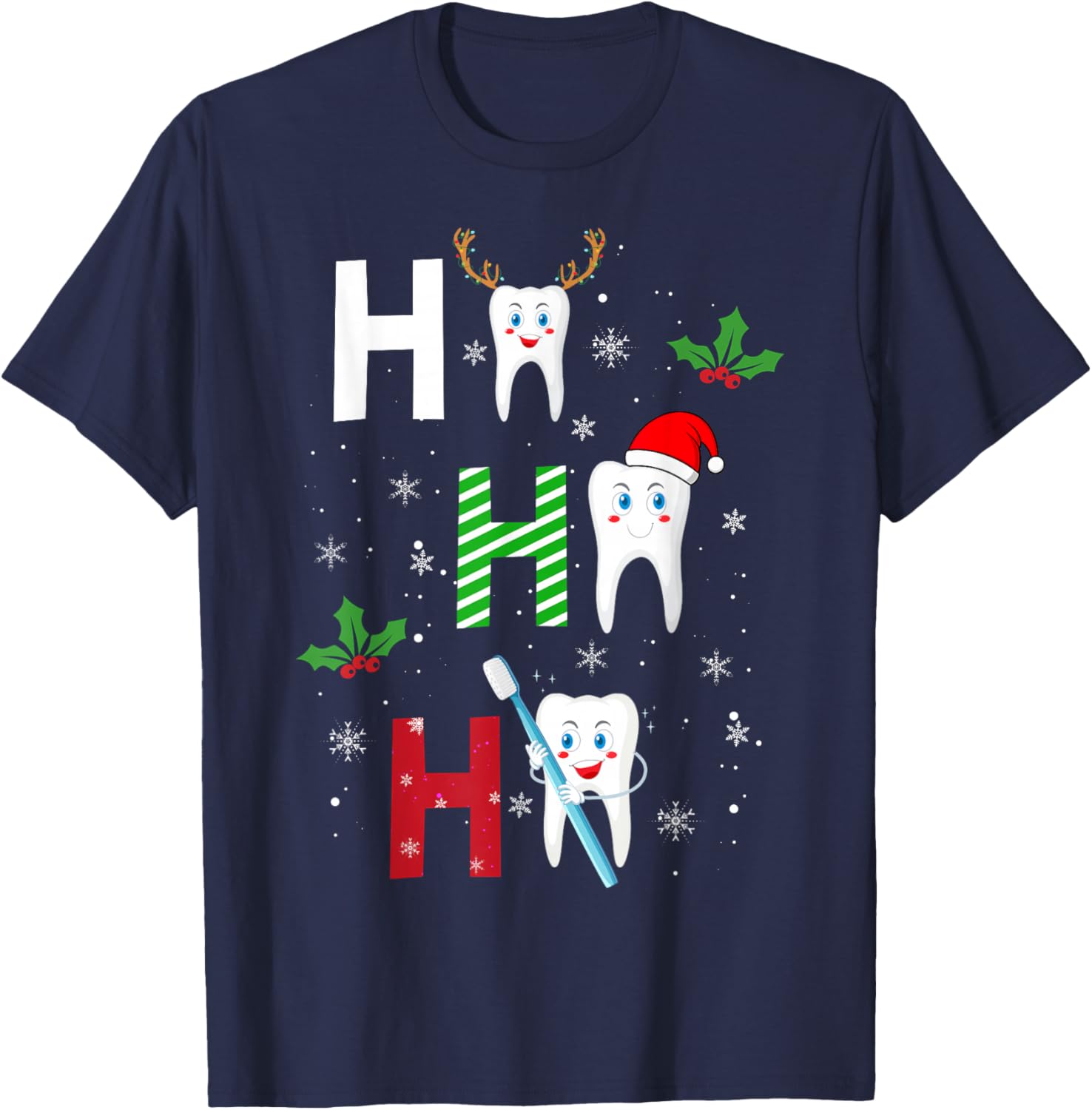 Ho Ho Ho Santa Christmas Funny Teeth Dentist Dental Xmas T-Shirt - T-Shirt | Navy