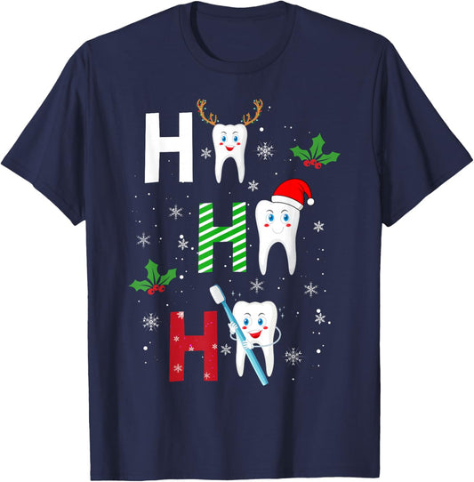 Ho Ho Ho Santa Christmas Funny Teeth Dentist Dental Xmas T-Shirt - T-Shirt | Navy