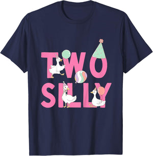 Two Silly Goose 2nd Birthday Girl Boy Goose 2 Year Old Bday T-Shirt - T-Shirt | Navy