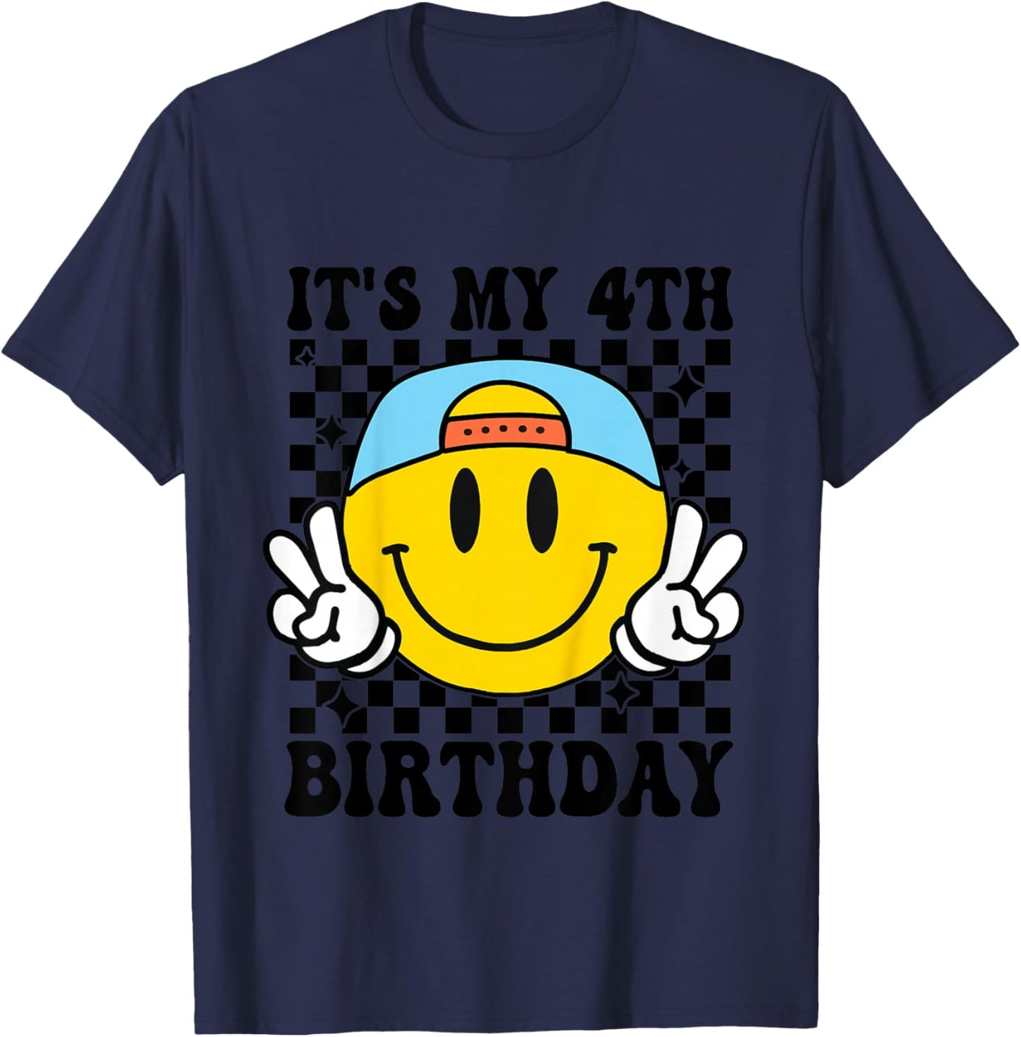 Its My 4th Birthday Smile face 4 Years Old Boys Girls T-Shirt - T-Shirt | Navy
