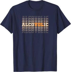 Alcovolic Orange & White Retro Varsity Drinking Pun T-Shirt - T-Shirt | Navy