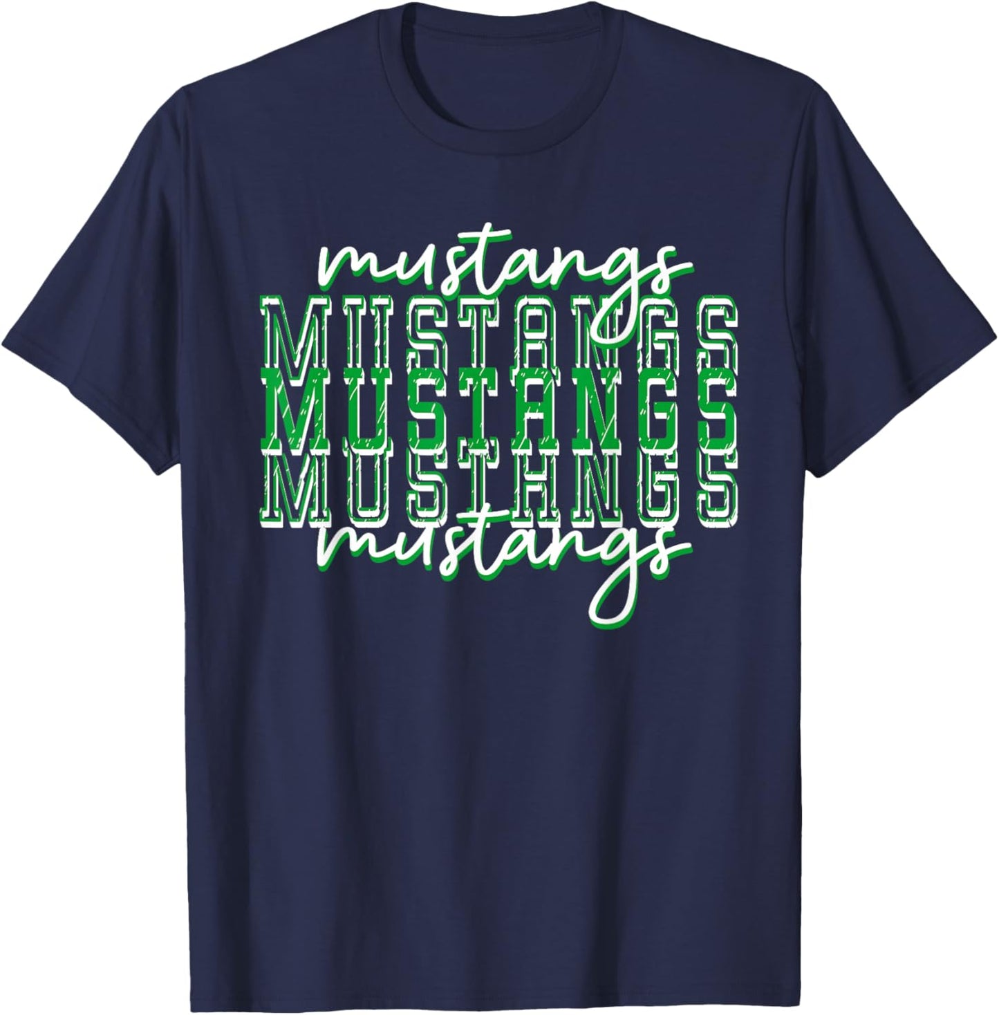 Green Mustang Pride School Spirit Game Day Mustangs T-Shirt - T-Shirt | Navy