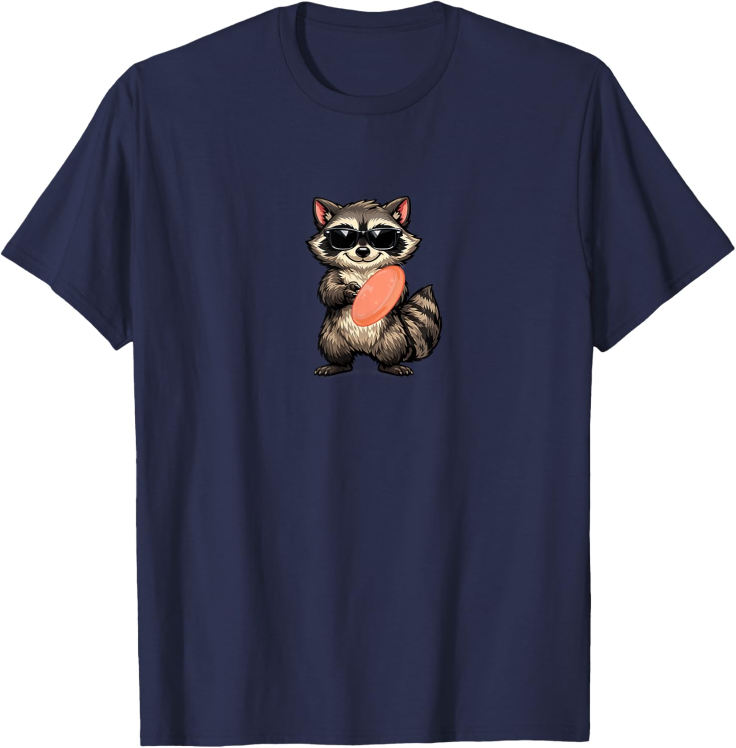 Funny Racoon Wearing Sunglasses Playing Disc Golf T-Shirt - T-Shirt | Navy