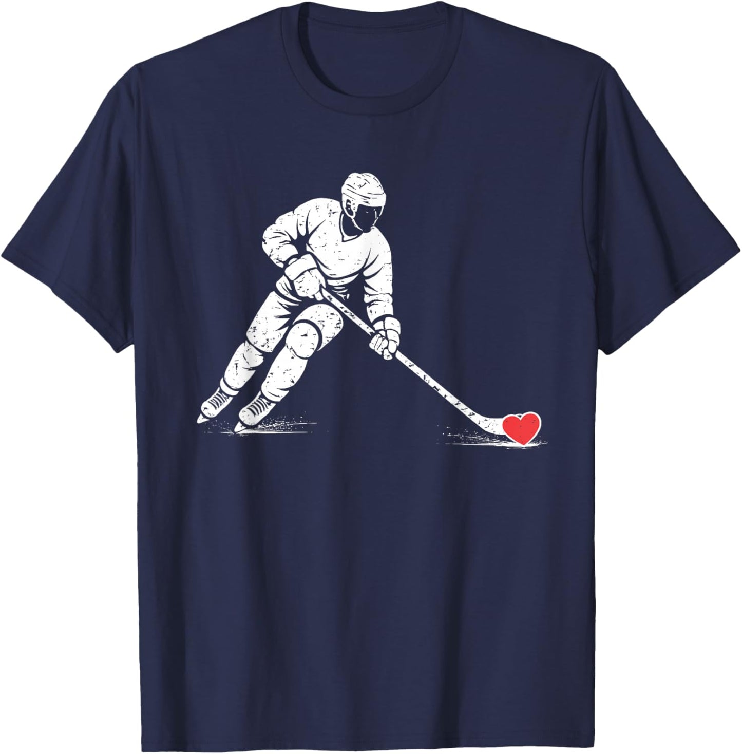 Valentines Day Ice Hockey Silhouette Heart Love Men Boys T-Shirt - T-Shirt | Navy