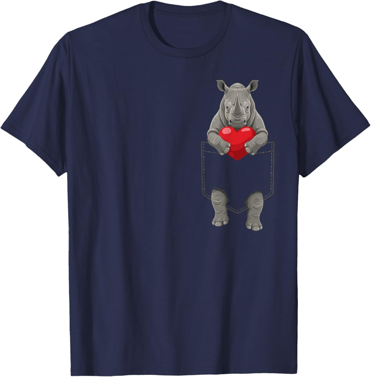 Cute Rhinoceros in Pocket Rhino Lover Valentines T-Shirt - T-Shirt | Navy
