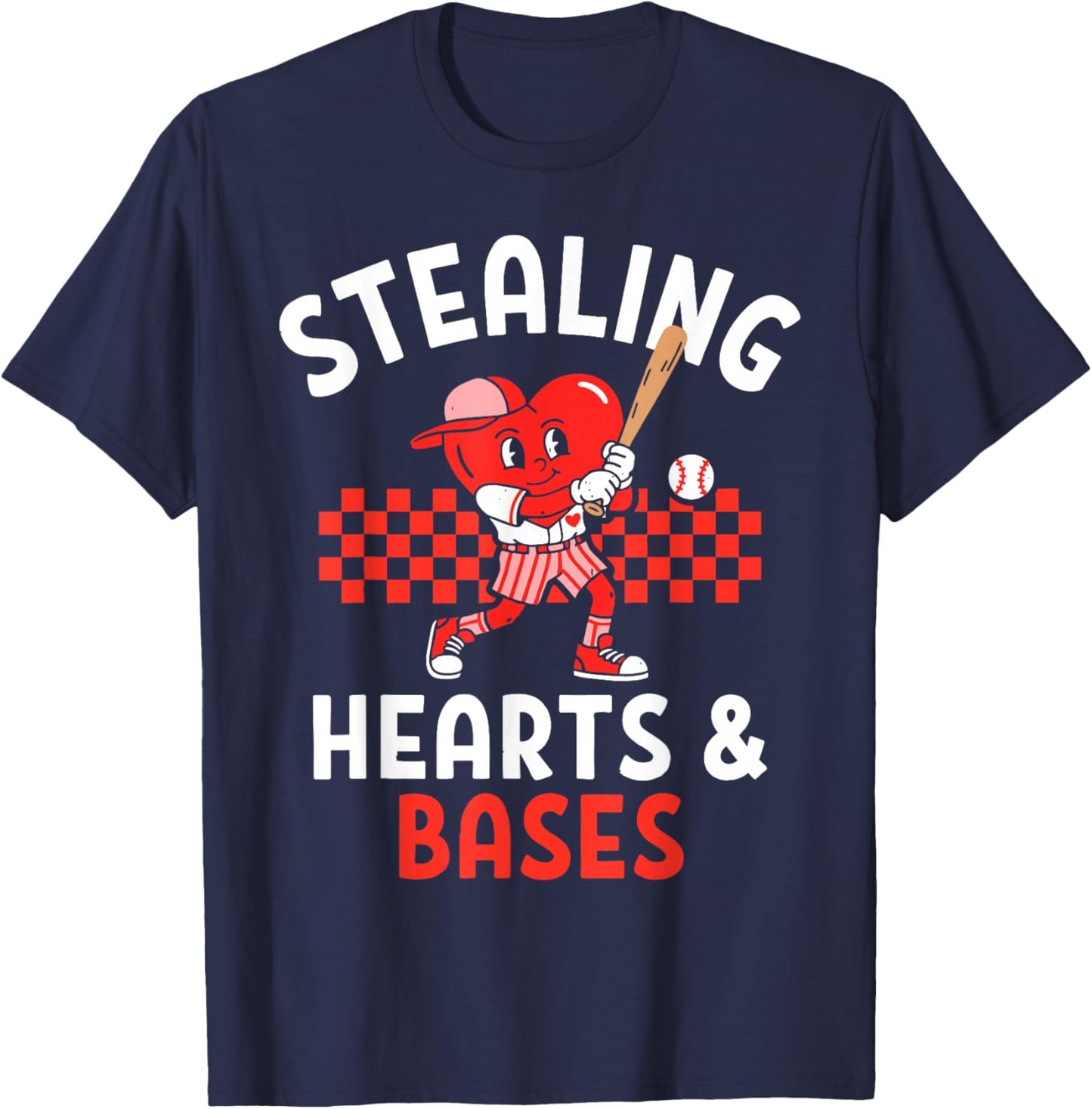 Boys Baseball Valentines Day Stealing Hearts Valentine Kids T-Shirt - T-Shirt | Navy