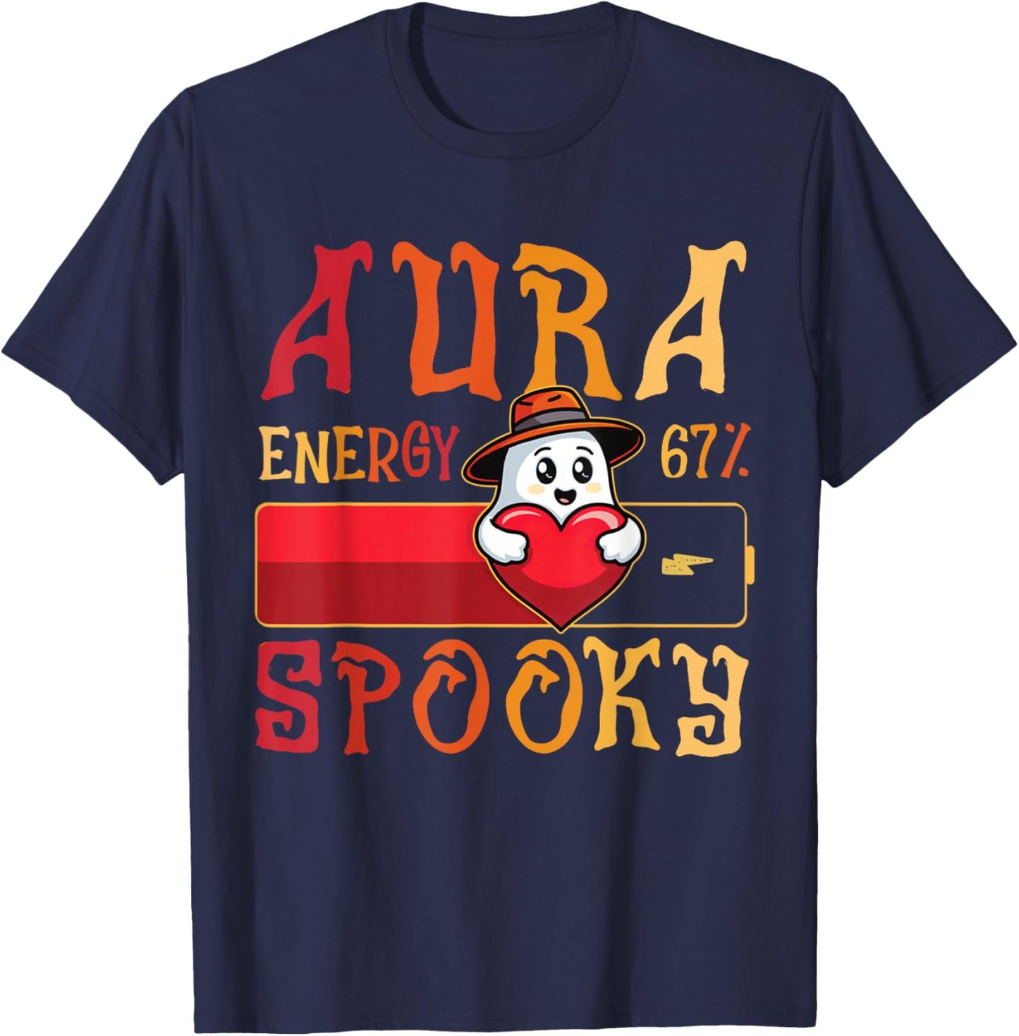 Aura Energy 67 Spooky Ghost Halloween 6 7 Meme Rizzler Sigma T-Shirt - T-Shirt | Navy