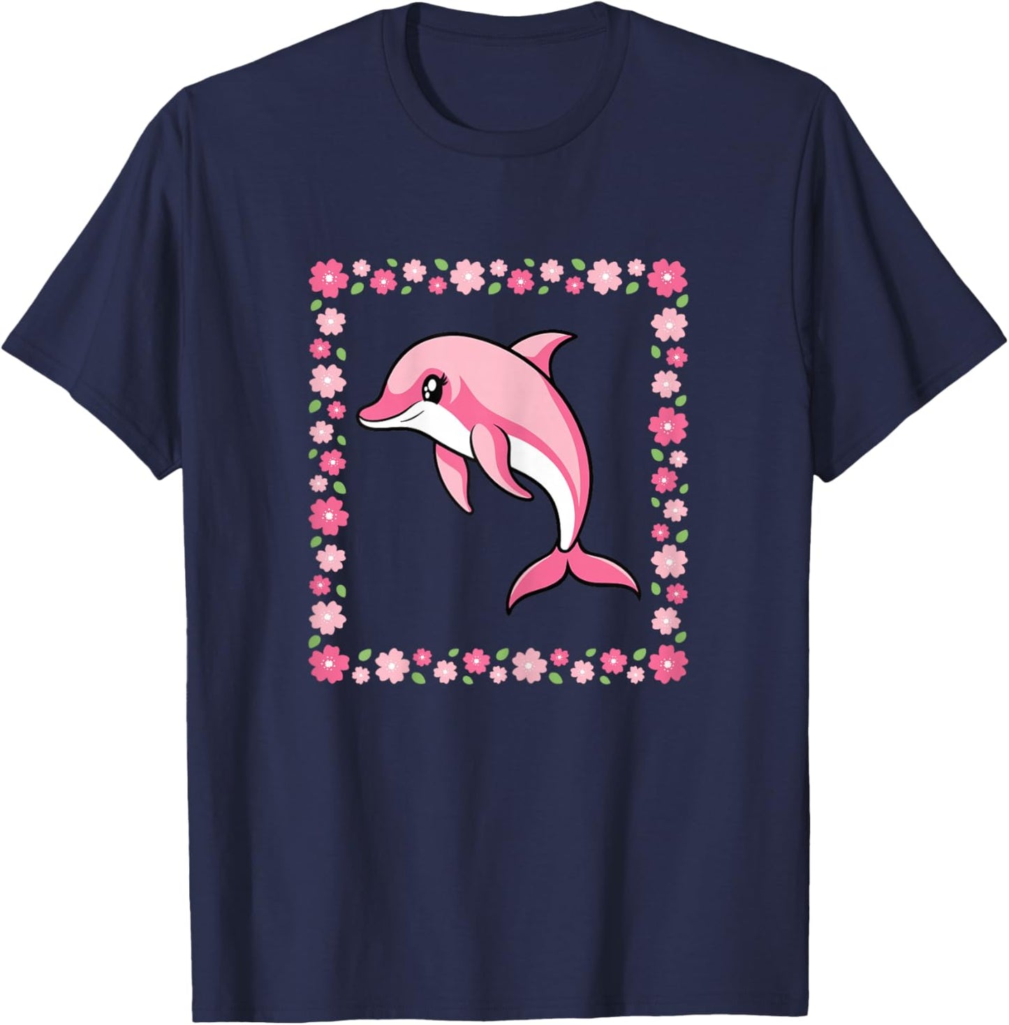 Cute Dolphin Pink Kawaii Animal Women Girls Kids T-Shirt - T-Shirt | Navy