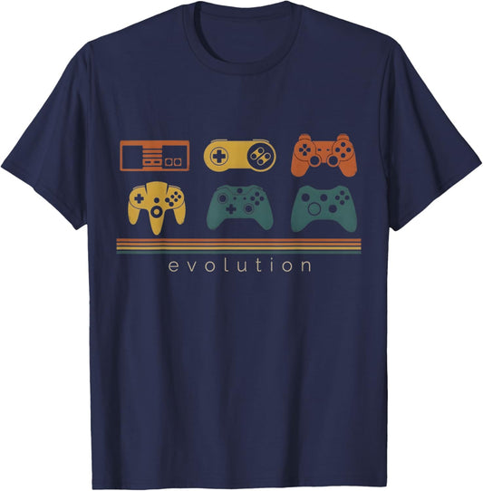 Gaming Evolution for Retro Gamers Vintage Controller History T-Shirt - T-Shirt | Navy