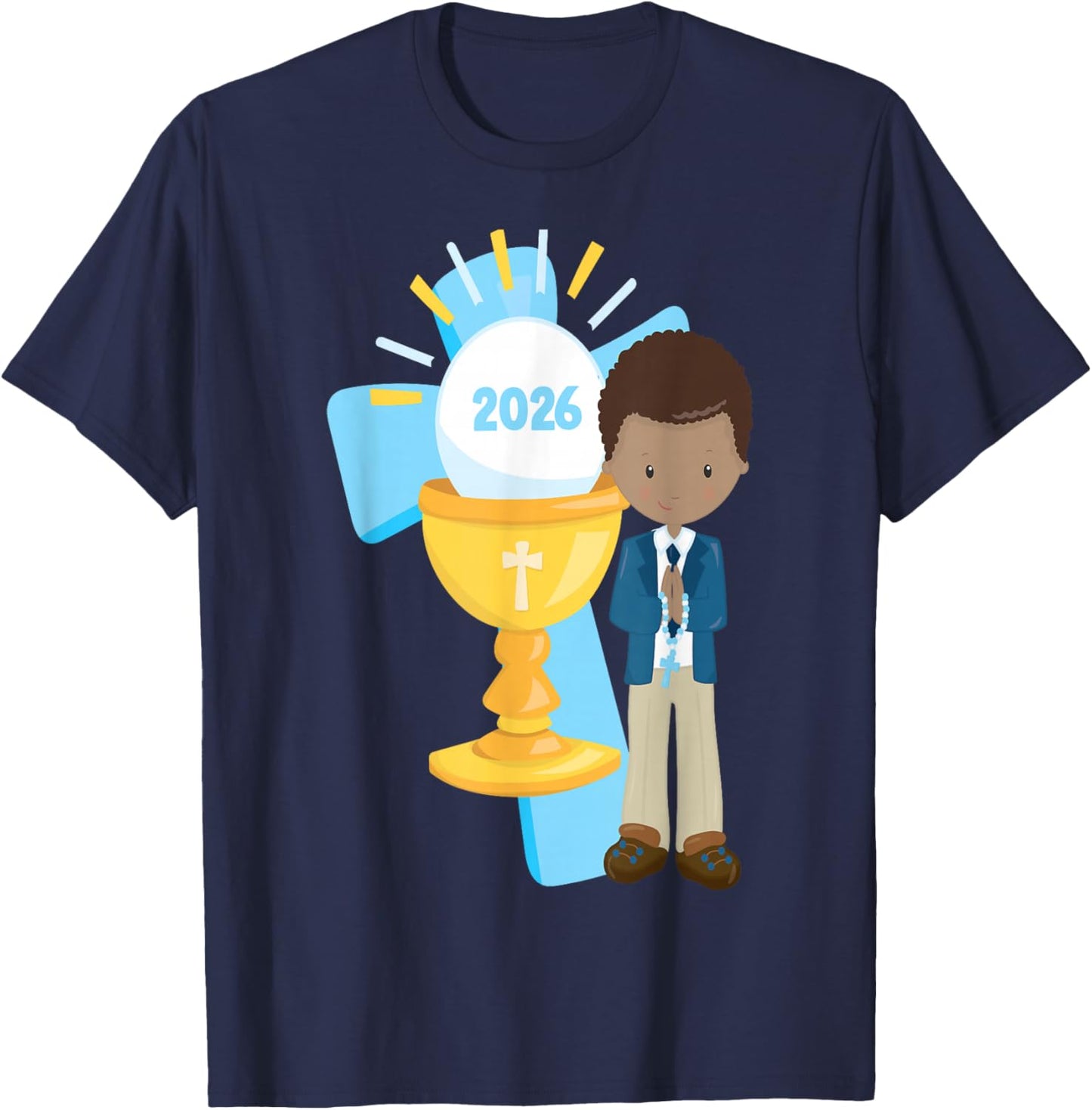 My First Communion Shirt 2026 African American Black Boys T-Shirt - T-Shirt | Navy