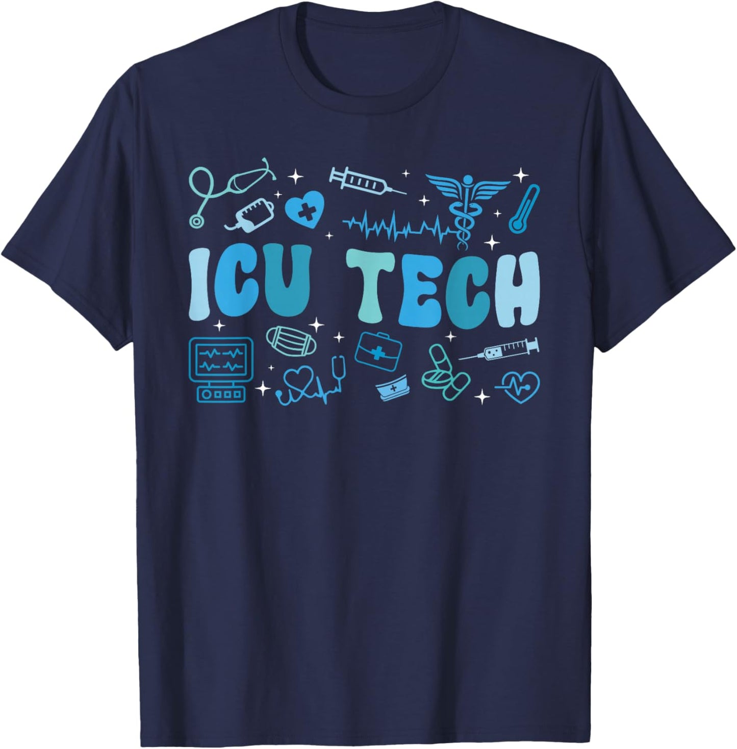 Groovy ICU Tech ICU Technician Intensive Care Technician T-Shirt - T-Shirt | Navy
