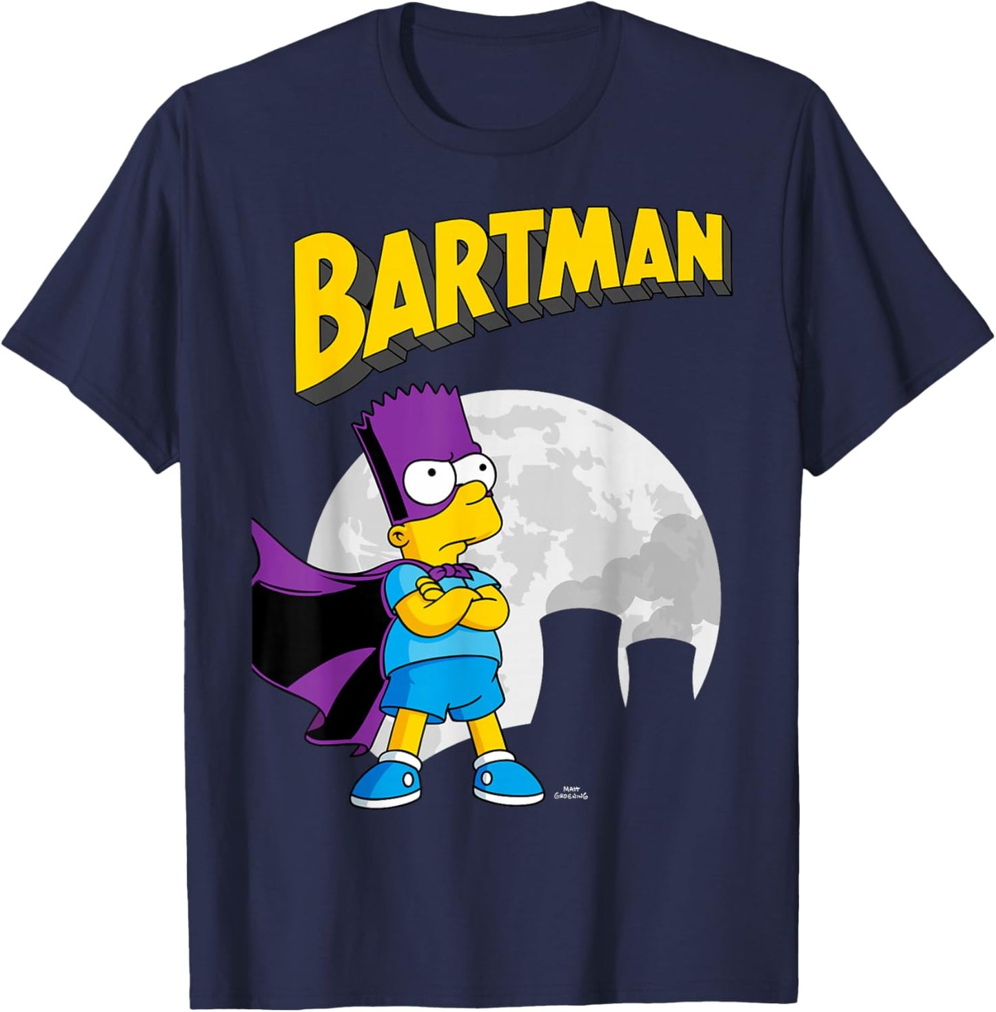 The Simpsons Bartman in Front of Moon & Power Plant Outline T-Shirt - T-Shirt | Navy