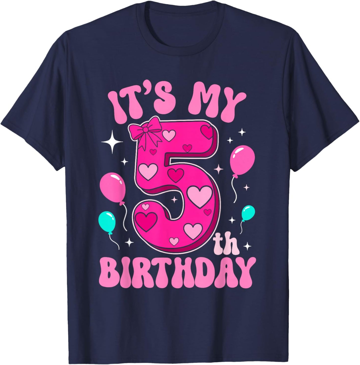 5 Year Old Pink Coquette Bow It's My 5th Birthday Girl T-Shirt - T-Shirt | Navy